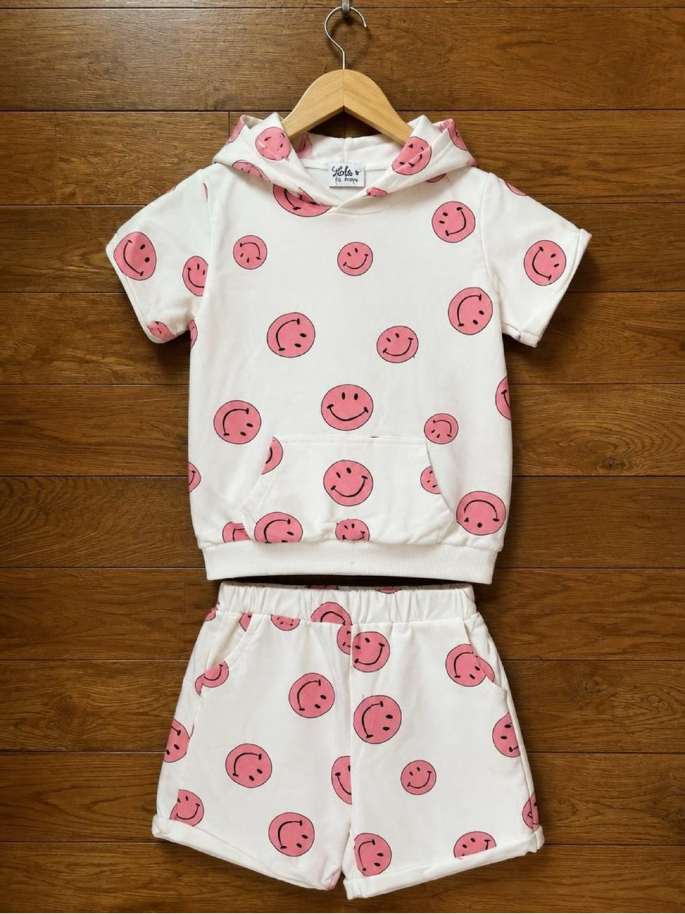Lola & The Boys Pink Smiley Face Hoodie & Shorts Set – Girls Size 8